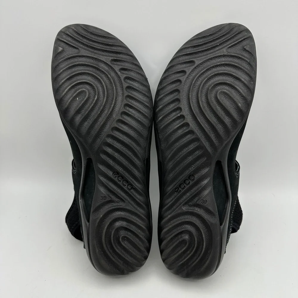 ECCO Sandal Women 39 US 8-8.5 Black Nubuck Bungee Lace Sport Shoes Walking